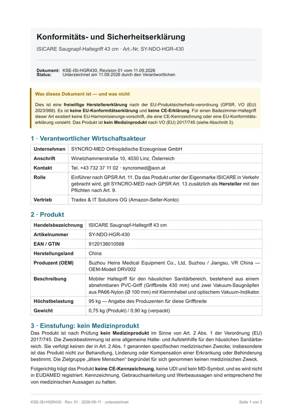 Konformitäts- und Sicherheitserklärung