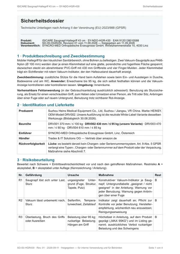 Sicherheitsdossier nach GPSR