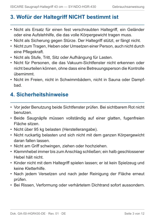 Gebrauchsanweisung, Sicherheitshinweise
