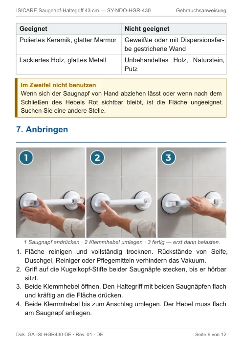 Gebrauchsanweisung, Anbringen